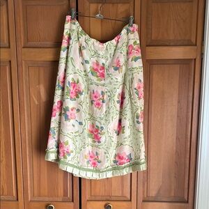 Linen Green and Pink Floral Skirt